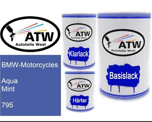 BMW-Motorcycles, Aqua Mint, 795: 500ml Lackdose + 500ml Klarlack + 250ml Härter - Set, von ATW Autoteile West.